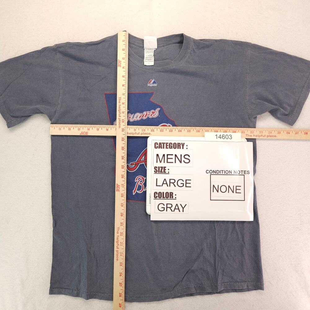 Majestic Atlana Braves Short Sleeve Graphic Baseball Shirt Mens Size L Gray - Picture 5 of 9